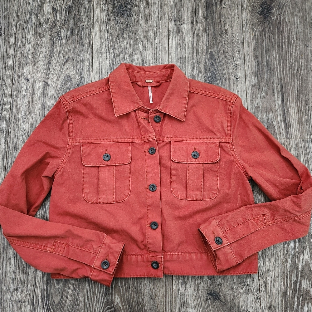 Free People Rust Orange Button Front Crop Jacket Size XS